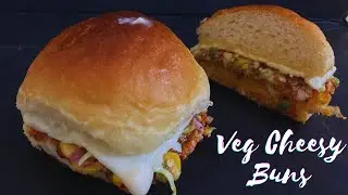 Veg cheesy bun/Cheesy bun/ Cheese veggies bun/Quick nasta recipe for kids/Quick cheese buns recipe