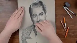 Jimmy Stewart Drawing on Gray Paper