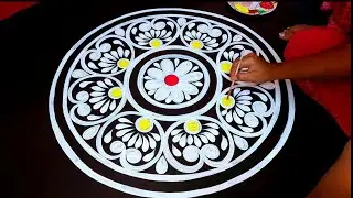 Latest Alpona design for durga puja/Simple round alpona design for Durga Puja festival/rangoli 