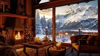 Snowy Winter & Crackling Fireplace ⛄ Warm Place in Cozy Winter Porch Ambience