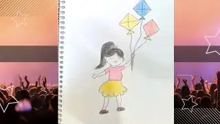 Easy Girl Drawing with Colorful Kites 🎨 | Pencil Color Drawing Tutorial