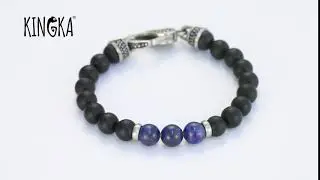 Men's Beaded Bracelet with Onyx and Lapis