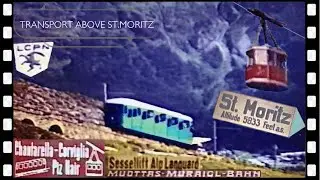 Ski transit above Switzerland's alpine ST.MORITZ via rail & cable 1962