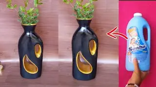 COMO FAZER VASO DECORATIVO USANDO GARRAFA DE AMACIANTE E GESSO | VASO DECORATIVO DE GESSO E GARRAFA