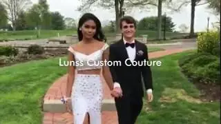 Two-piece beaded white prom dress