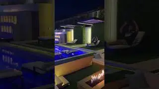 Revealing this luxury backyard at night! 🔥✨ #luxury #landscapedesign #pooldesign #backyard