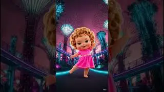 Chibi baby girl singing and dancing joyfully 