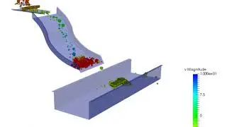 Discrete Element Method (DEM) simulation with particle cluster, wet material.
