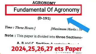 Fundamental Of Agronomy Model paper / Agronomy Question Paper in Bsc Agriculture 2024