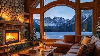 Cozy Winter Jazz Library ❄️ Snowy Reading Nook with Soft Fireplace & Night Jazz