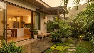 Cozy Vibes Rain Sounds on Modern Patio at Night to Warm Your Heart Daily 🏠