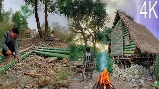 Single MOM Build a Small Forest House | Simple Living, Dining Setup & Staying Warm in Rainy Season