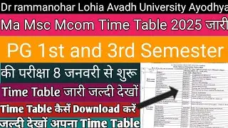 rmlau time table 2024-25 rmlau ma msc mcom 1st 3rd semester time table 2025 rmlau exam scheme