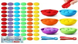 Children Counting and Sorting Toys Pom poms Rainbow Colors Plastic Bowls Tweezers