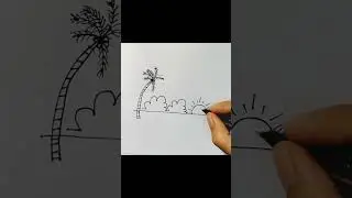 speed art: calm sea beach drawing ✏️🎨🏖️ #shorts