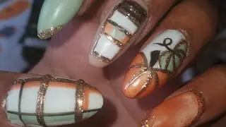 First FALL set! PUMPKINS & PLAID! FULL Builder Gel Overlay Method over Hard Gel! Watch me Work!!