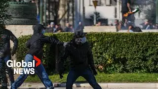 Greece train crash: Protesters hurl firebombs at police as mass demonstrations turn violent
