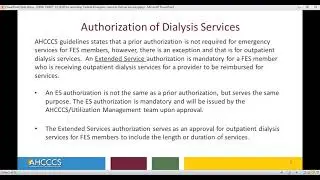 Federal Emergency Services (FES) Program Dialysis Services - AHCCCS