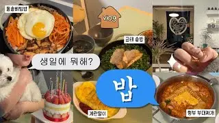 원룸에서 알차게 집밥하는 🎂생일자🎂 브이로그 | 형부부대찌개🍲, 돌솥 비빔밥, 금태🐟 솥밥, 깨알 일상💅😌