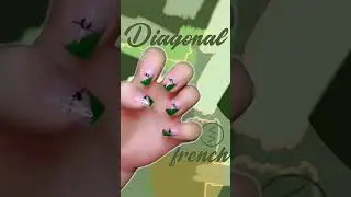 Diagonal French Manicure Nail Art Video - VAGA Tutorial #greennails #nailreels  #nailart