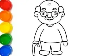 Drawing and coloring a grandfather for kids and toddlers