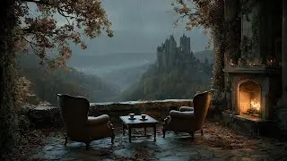 Rainy Gothic Castle View 🌧 Dark Academia Piano Ambience for Study & Reflection