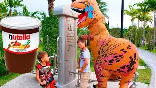 Giant fatty dinosaur T-Rex eaten a lot of sweets and candies | Jurassic GIANT DINOSAURS for kids