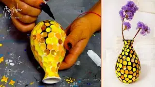DIY home decor. How to paint a vase with acrylic. Yellow vase