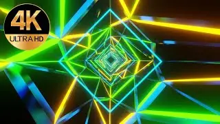 10 hour 4k Psychedelic Visual Meditation background square neon light tunnel, tv screensaver,