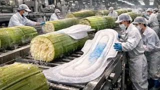 Inside The Largest Modern Banana Stem Factory  Sanitary Pad Production Process #factory #fullprocess