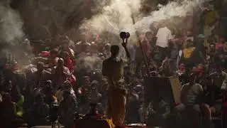 Ganga Aarti Fire Ceremony On Banks Of Ganges River Varanasi India