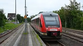🚆 Triebwagen Lint NBE 648 954-5 f&auml;hrt los als RB 73 im Bahnhof Suchsdorf in Richtung Kiel-Hbf / 4K