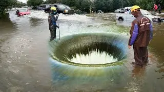Flood Relief Rapid Removal of Debris Unblocks Overflowing Storm Drain