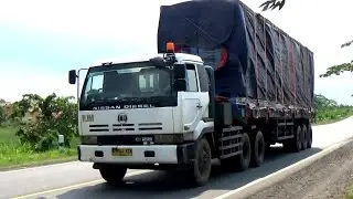 LONG TRAILER TRUCKS PANTURA ROAD !! NISSAN DIESEL BIG THUMB, UD QUESTER, ISUZU GIGA, HINO 500 FAW FD