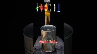Experiment drilling golden fork into Canned Food 🥫😱 #satisfying #experiment #science