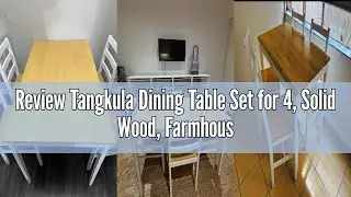 Review Tangkula Dining Table Set for 4, Solid Wood, Farmhouse Dinette Set w/Rubber Wood Legs, Mid-Ce