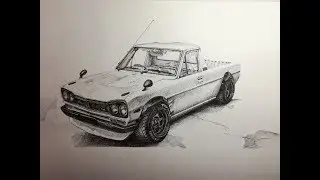 DATSUN HYBRID PICKUP - DOMINIC LE&rsquo;S. Drawing by liner PIGMA Micron.