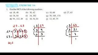 Find the HCF of the following numbers :(i) 18, 48 (ii) 30, 42 (iii) 18, 60 (iv) 27, 63. 1q ex 3.6