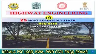 KERALA PSC|IES CIVIL EXAMS|AE|DRAFTSMAN|OVERSEER|HIGHWAY ENGINEERING REPEATED QUESTIONS CE|2020