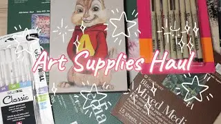 Art supplies haul + colored pencils drawing trying the toned grey mixed media paper | Amazon | ASMR