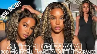 GRWM *let&rsquo;s run errands* | $116 CURLY BOB WIG INSTALL + makeup +outfit | Megalook X alwaysameera