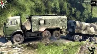 SPINTIRES 2014 - The Hill Map - Army Truck + Full Trailer Going Up Hill
