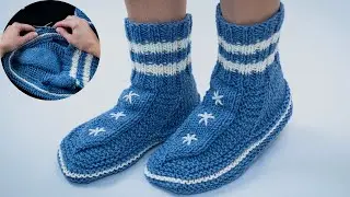 Warm socks/slippers without a seam on the sole on 2 knitting needles!