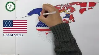 Drawing 1963 North America flag map drawing | North America during Cold war flag map drawing
