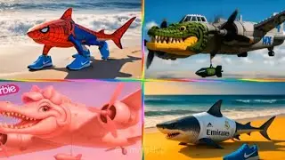 SPIDER SHARK VS CROCODILE PLANE VS BARBIE JET VS EMIRATES SHARKCRAZY BRAINROT BATTLE TILES HOP!