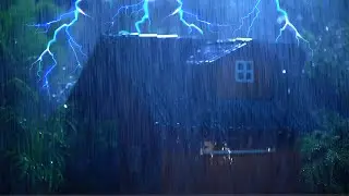 4К сильный дождь и гром грохочут по ночам, чтобы спать ⚡С проливными дождями на крыше 😴