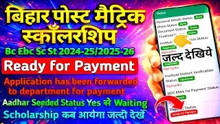 Pms Scholarship Ready for Payment,adhar seeding waiting,Application has been forwarded to department