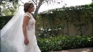 Cathedral Drop Bridal Veil with Lace Trim & Blusher over Updo