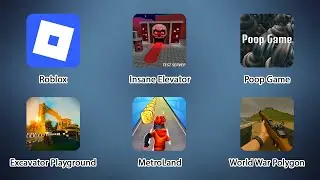 Excavator Playground, MetroLand Runner, Poop Game 🚽, World War Polygon, Insane Elevator #roblox