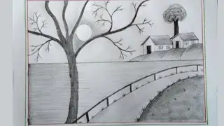 Easy Scenery Drawing With Pencil || Pencil Shedding Scenery Drawing || Easy Nature Drawing